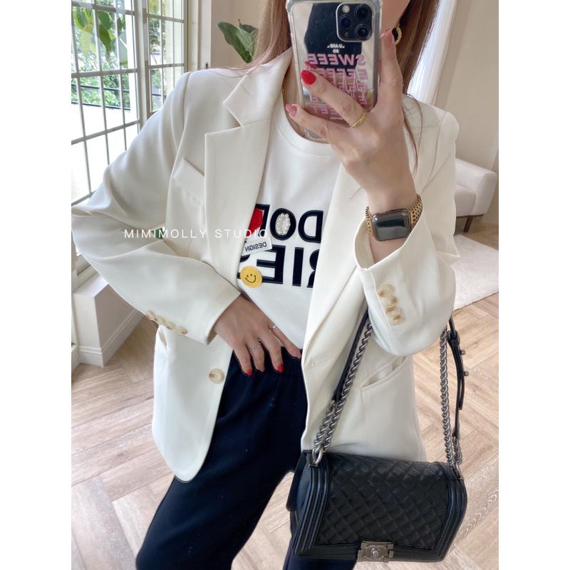 MIMIMOLLY ｜現貨｜MP063高級感奶油白休閒寬鬆西裝外套-細節圖7