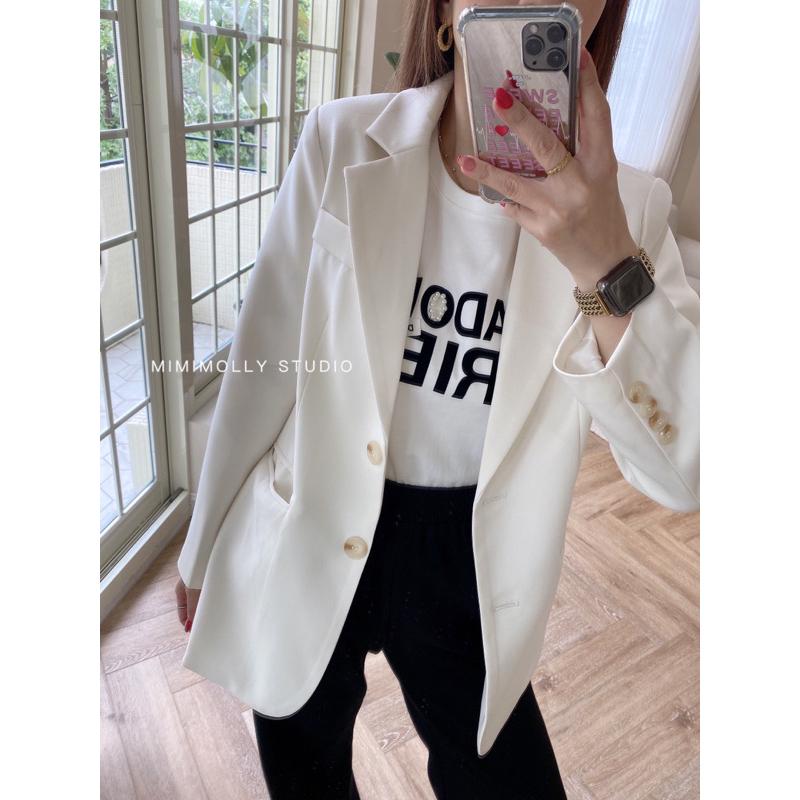 MIMIMOLLY ｜現貨｜MP063高級感奶油白休閒寬鬆西裝外套-細節圖8