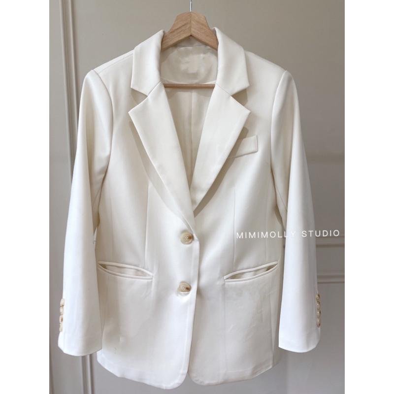 MIMIMOLLY ｜現貨｜MP063高級感奶油白休閒寬鬆西裝外套-細節圖9