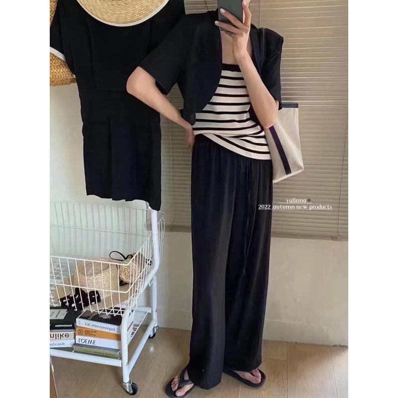 黑色現貨🔥💥快速出貨💥MIMIMOLLY闆娘實拍🌸🌸推薦自留👍H001276顯腿長✨超夯夏日追了又追防曬料寬褲*7色-細節圖2