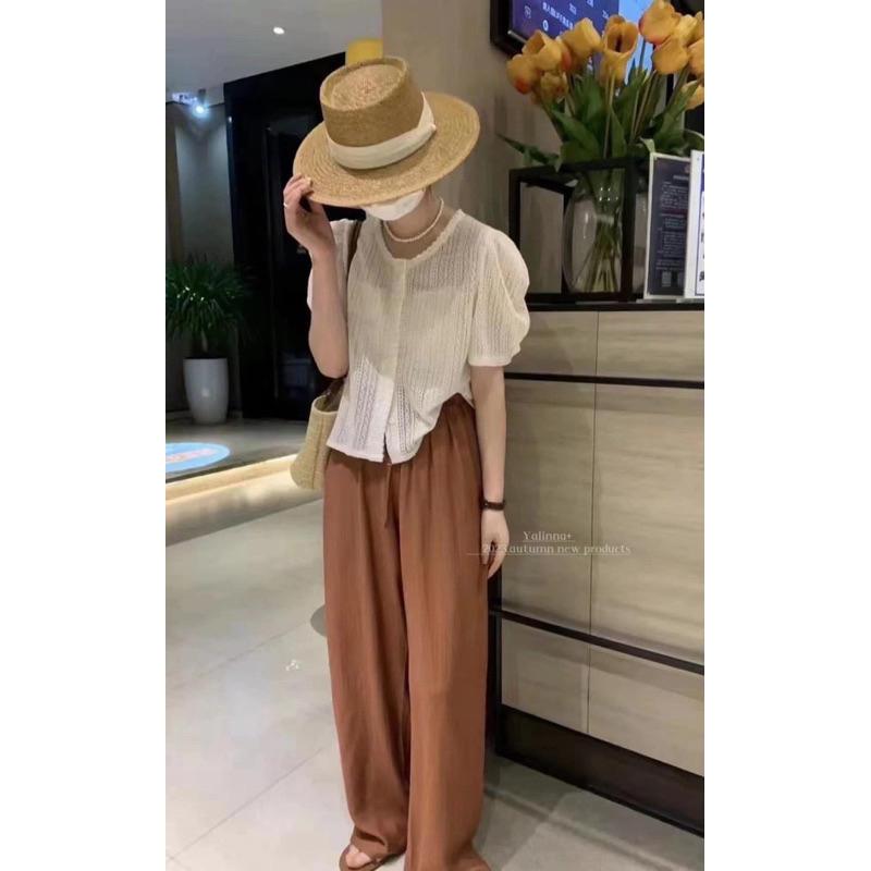 黑色現貨🔥💥快速出貨💥MIMIMOLLY闆娘實拍🌸🌸推薦自留👍H001276顯腿長✨超夯夏日追了又追防曬料寬褲*7色-細節圖7