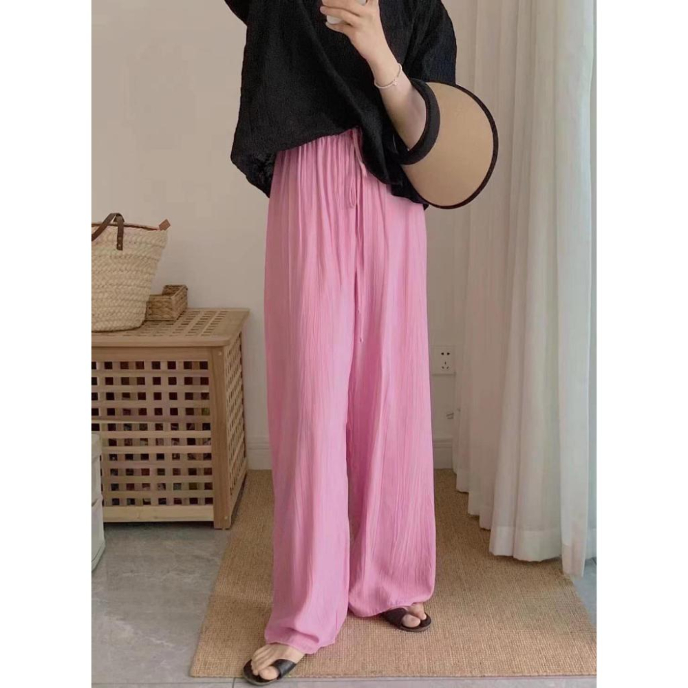 黑色現貨🔥💥快速出貨💥MIMIMOLLY闆娘實拍🌸🌸推薦自留👍H001276顯腿長✨超夯夏日追了又追防曬料寬褲*7色-細節圖8