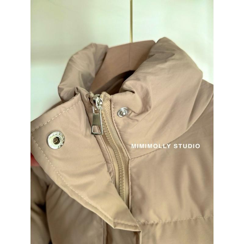 K079 現貨實拍✨奶茶色高領寬鬆短版舖棉外套-細節圖3