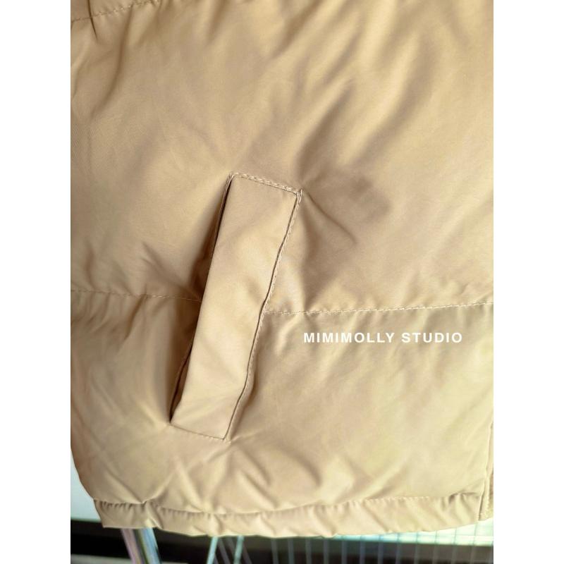 K079 現貨實拍✨奶茶色高領寬鬆短版舖棉外套-細節圖4