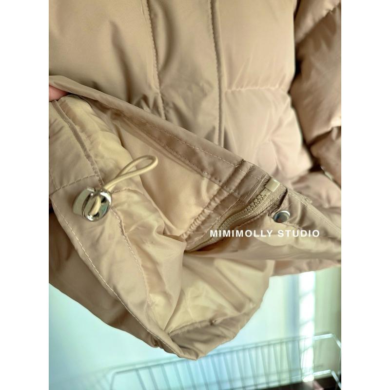K079 現貨實拍✨奶茶色高領寬鬆短版舖棉外套-細節圖5