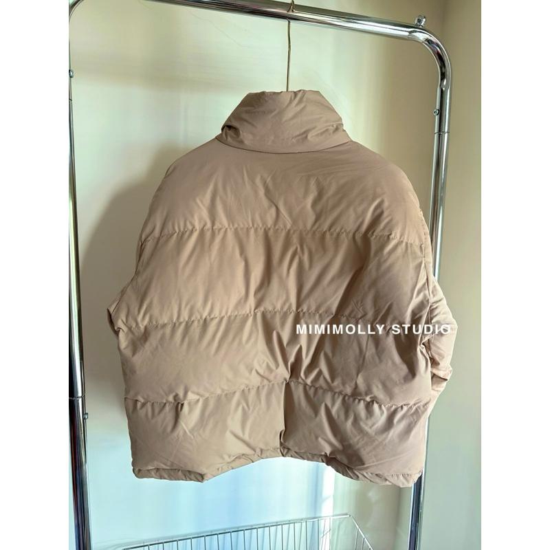 K079 現貨實拍✨奶茶色高領寬鬆短版舖棉外套-細節圖6