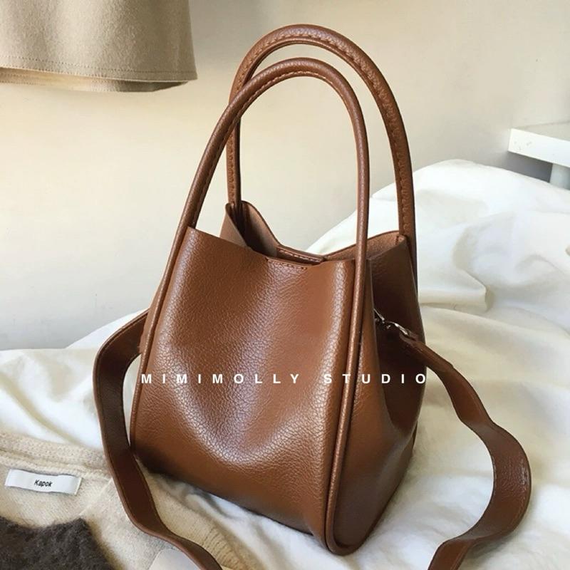 闆娘實拍🔥L95質感軟皮復古水桶包 子母包 附小包 兩用 手提 肩揹 斜揹-細節圖4