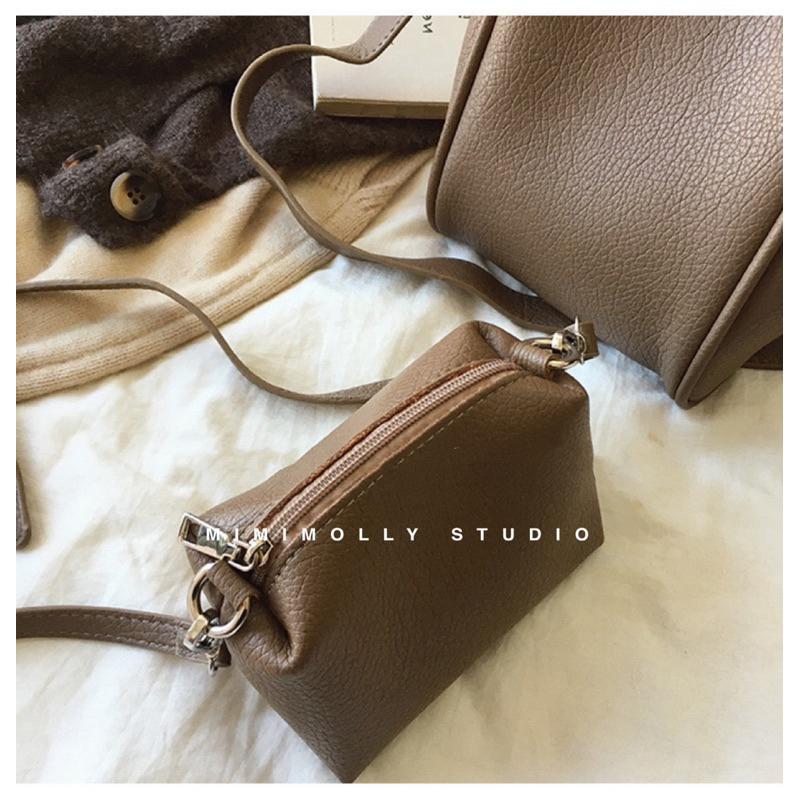 闆娘實拍🔥L95質感軟皮復古水桶包 子母包 附小包 兩用 手提 肩揹 斜揹-細節圖6