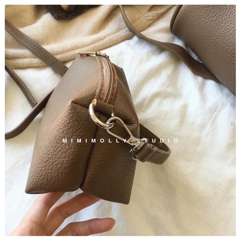 闆娘實拍🔥L95質感軟皮復古水桶包 子母包 附小包 兩用 手提 肩揹 斜揹-細節圖7