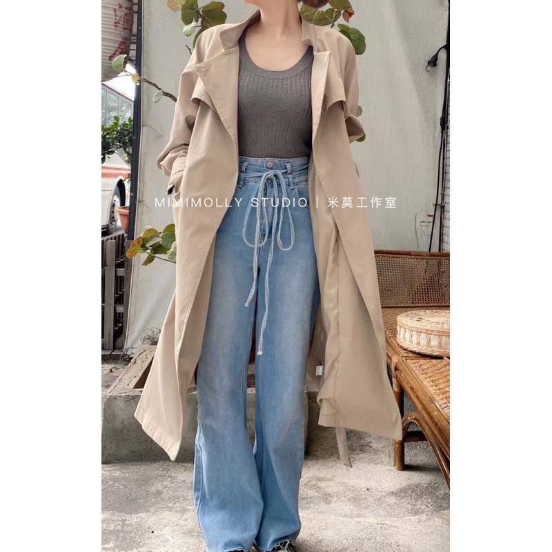 MIMIMOLLY｜現貨｜大尺碼  I00393正韓瞬間長腿彈性綁帶直筒牛仔褲 高腰-細節圖4