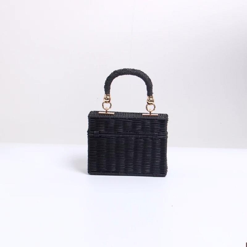 MIMIMOLLY｜現貨｜ A00026手工藤編包編織包竹藤包單把方型金鍊側背包-細節圖3