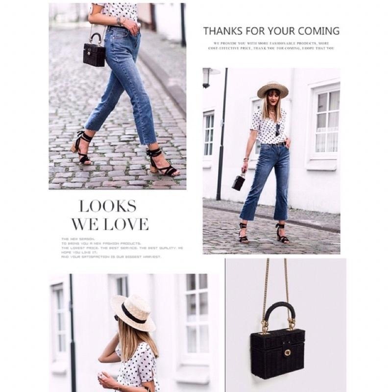 MIMIMOLLY｜現貨｜ A00026手工藤編包編織包竹藤包單把方型金鍊側背包-細節圖5