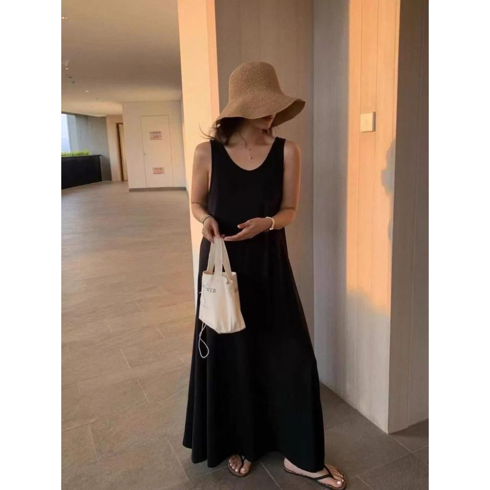現貨🔜N001023 寬肩帶銅安絲背心洋裝-細節圖2