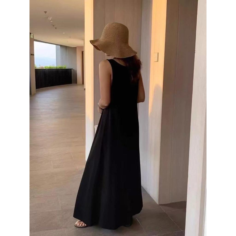 現貨🔜N001023 寬肩帶銅安絲背心洋裝-細節圖3