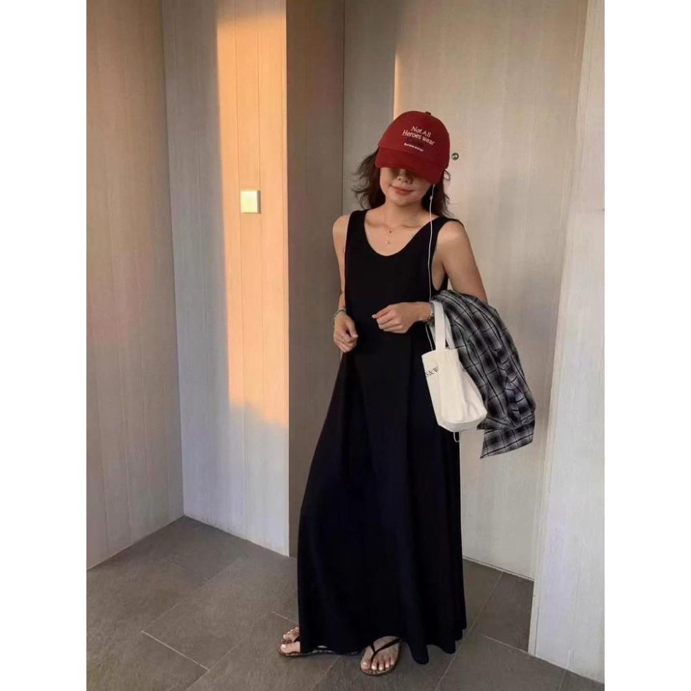 現貨🔜N001023 寬肩帶銅安絲背心洋裝-細節圖4