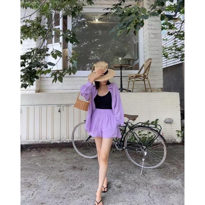 現貨 N060 正韓🇰🇷 防曬襯衫外套鬆緊短褲套裝-細節圖2