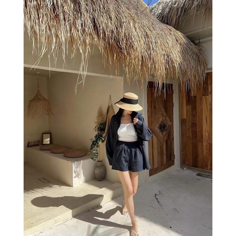 現貨 N060 正韓🇰🇷 防曬襯衫外套鬆緊短褲套裝-細節圖3