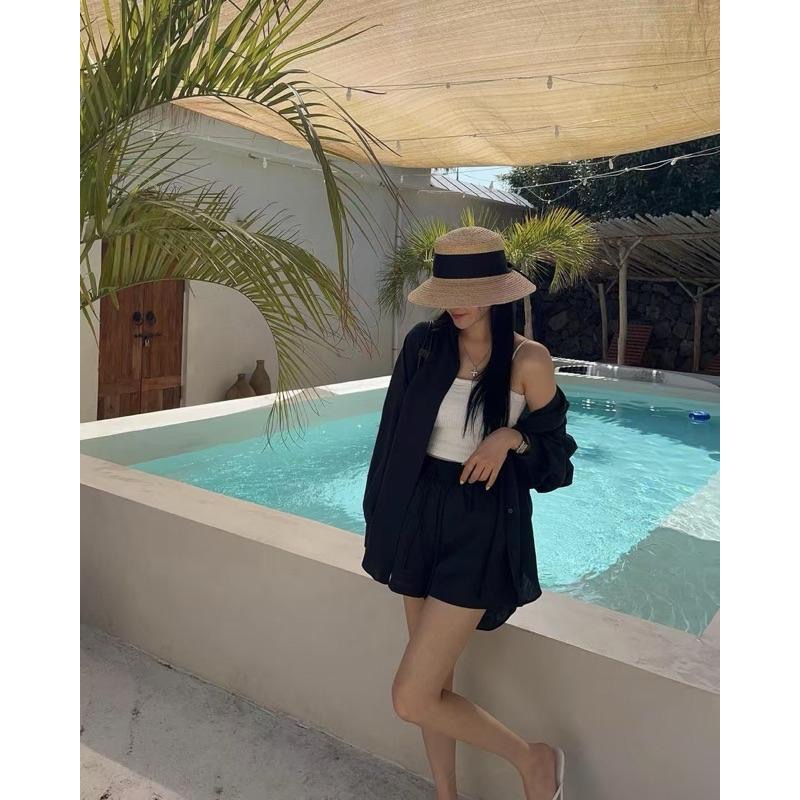 現貨 N060 正韓🇰🇷 防曬襯衫外套鬆緊短褲套裝-細節圖4