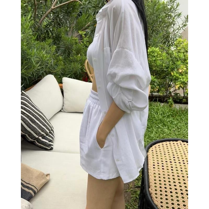 現貨 N060 正韓🇰🇷 防曬襯衫外套鬆緊短褲套裝-細節圖7