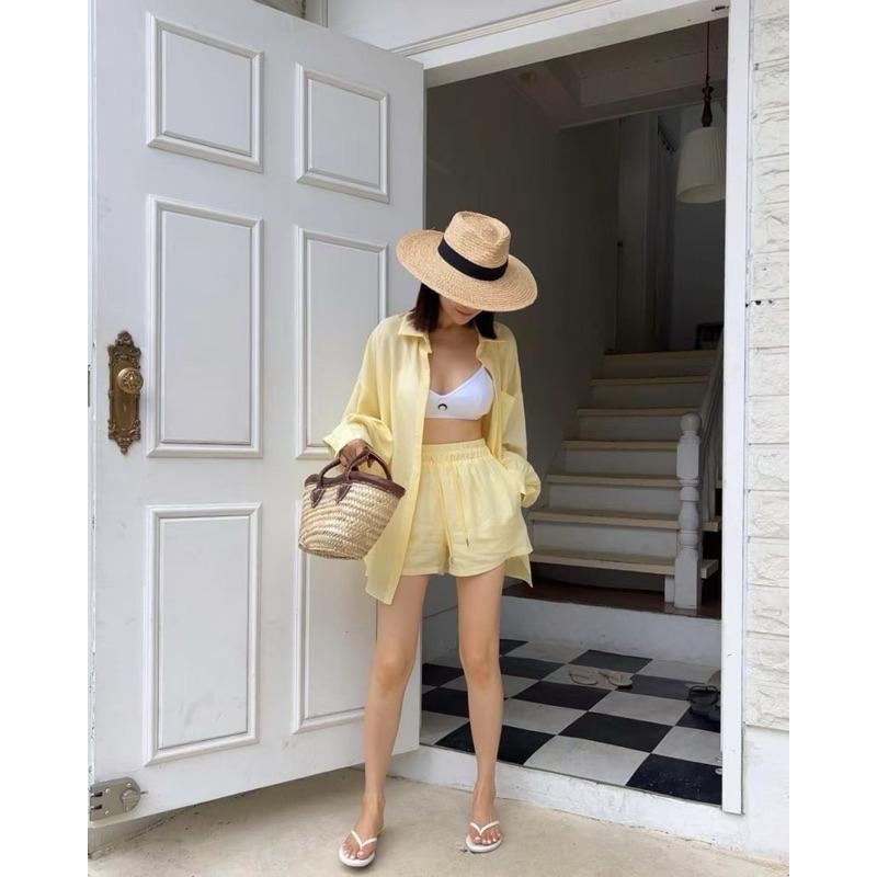 現貨 N060 正韓🇰🇷 防曬襯衫外套鬆緊短褲套裝-細節圖8