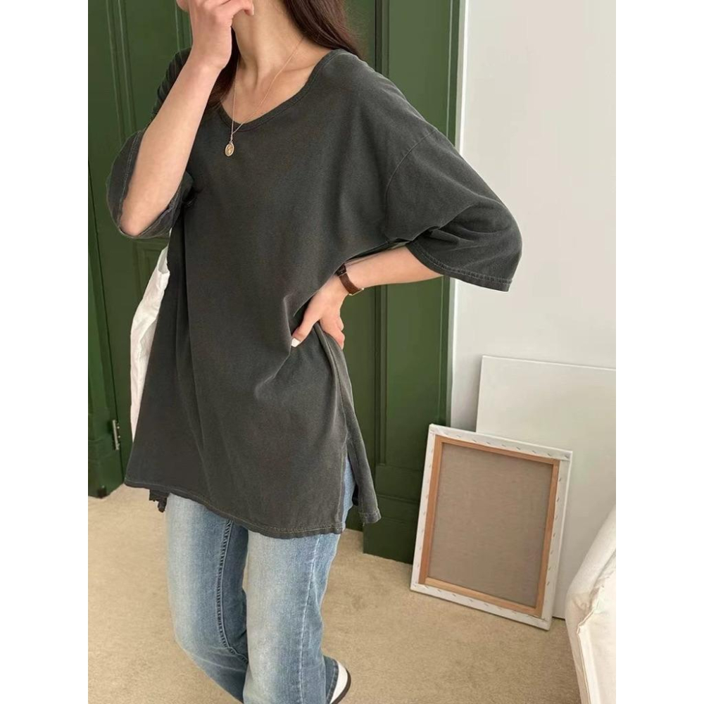 現貨 N087 正韓🇰🇷水洗刷舊經典百搭v領T恤-細節圖2