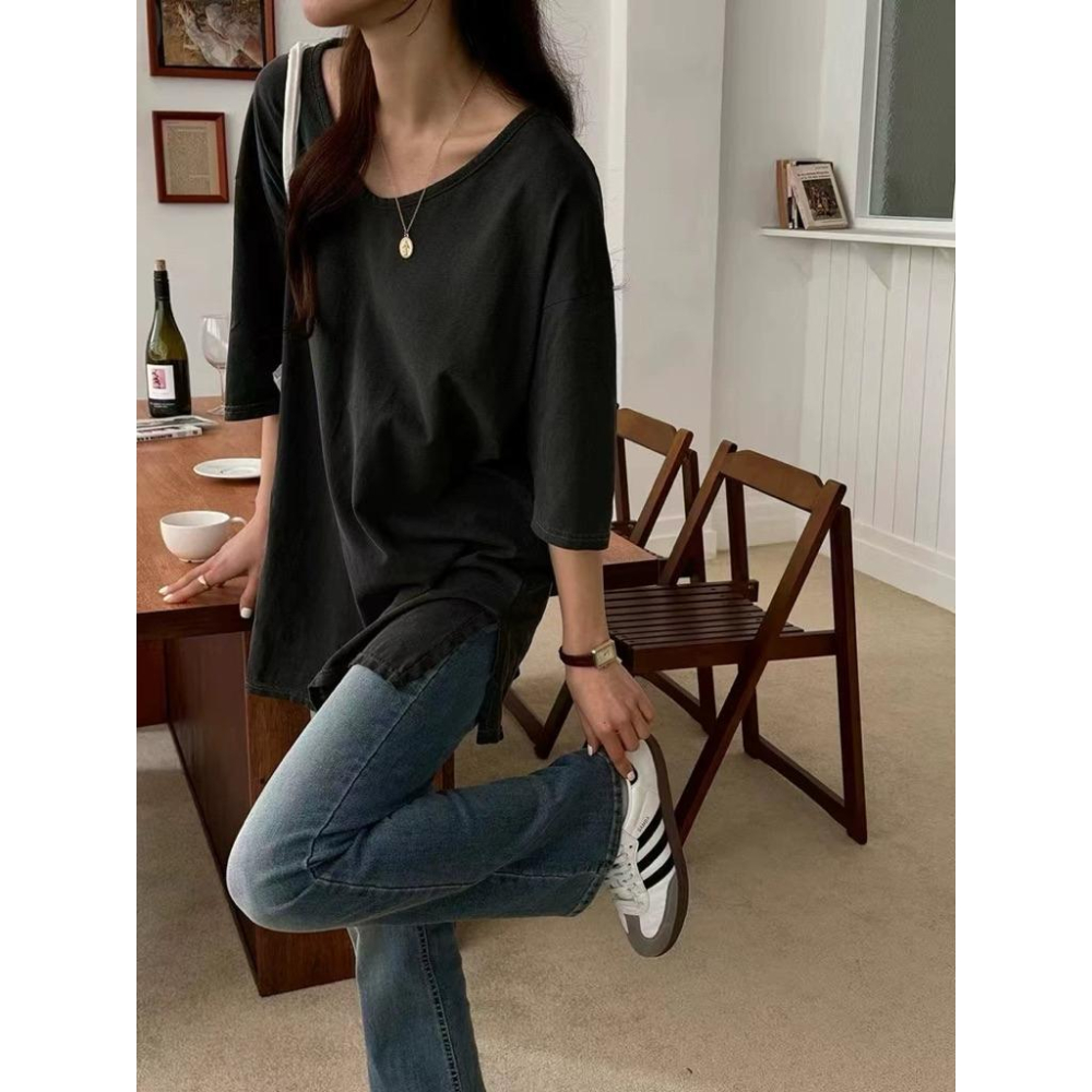 現貨 N087 正韓🇰🇷水洗刷舊經典百搭v領T恤-細節圖3