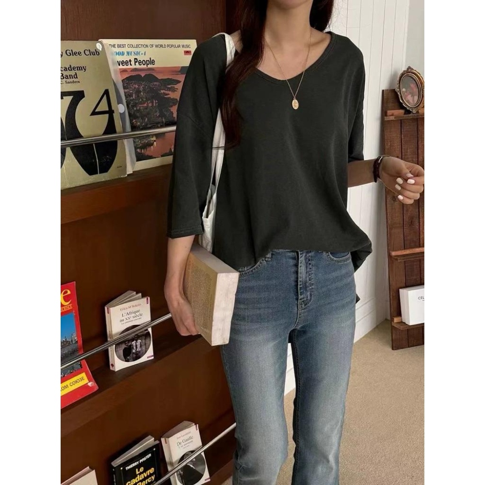 現貨 N087 正韓🇰🇷水洗刷舊經典百搭v領T恤-細節圖5