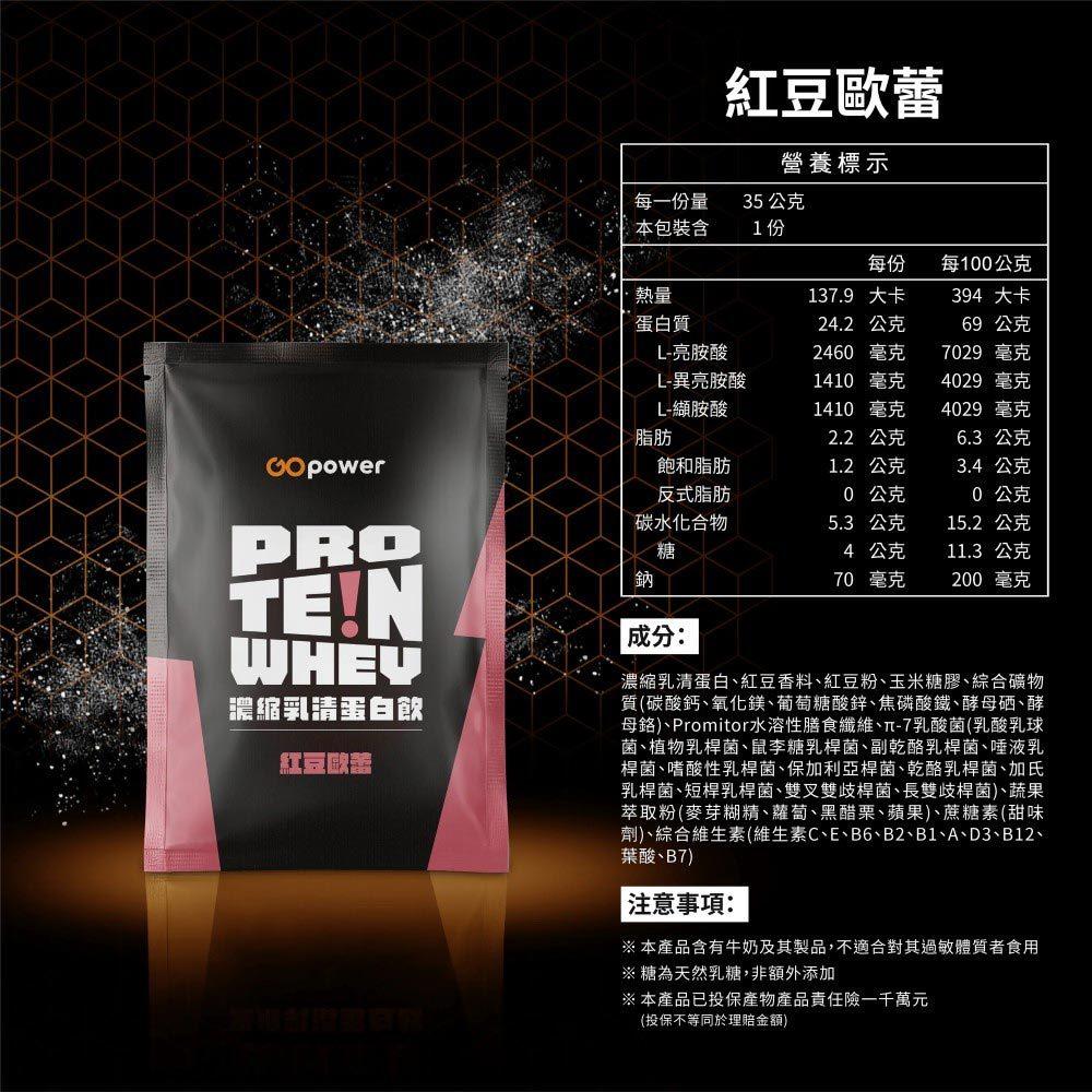 GOpower 果果能量 Whey Protein 濃縮乳清蛋白飲-紅豆歐蕾口味 35克隨身包 高蛋白 蛋白粉-細節圖9