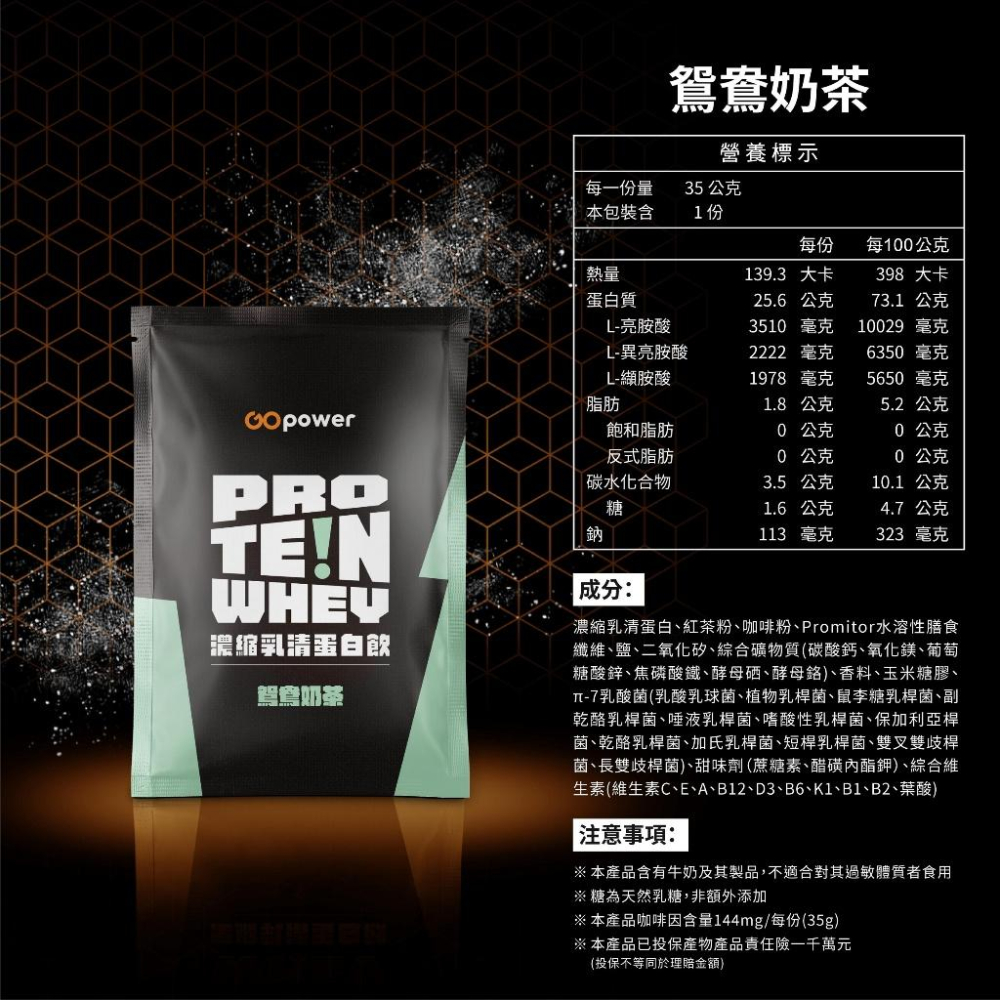GOpower 果果能量 Whey Protein 濃縮乳清蛋白飲-鴛鴦奶茶口味 35克隨身包 高蛋白 蛋白粉-細節圖9
