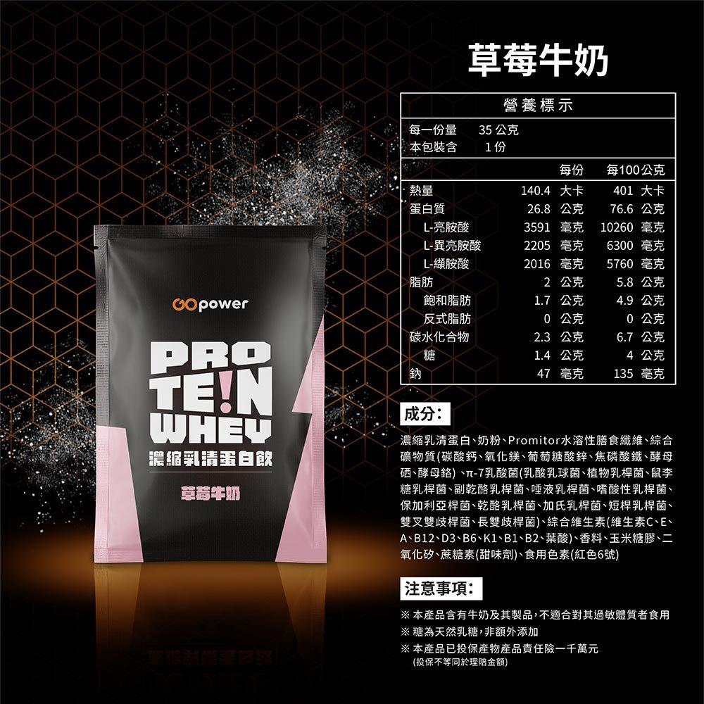 GOpower 果果能量 Whey Protein 濃縮乳清蛋白飲-草莓牛奶口味 35克隨身包 高蛋白 蛋白粉-細節圖9