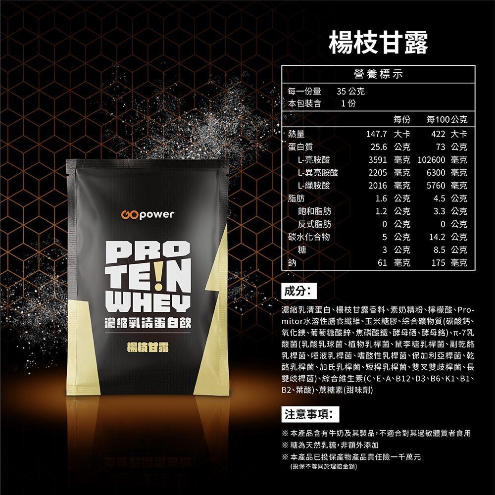 GOpower 果果能量 Whey Protein 濃縮乳清蛋白飲-楊枝甘露口味 35克隨身包 高蛋白 蛋白粉-細節圖9