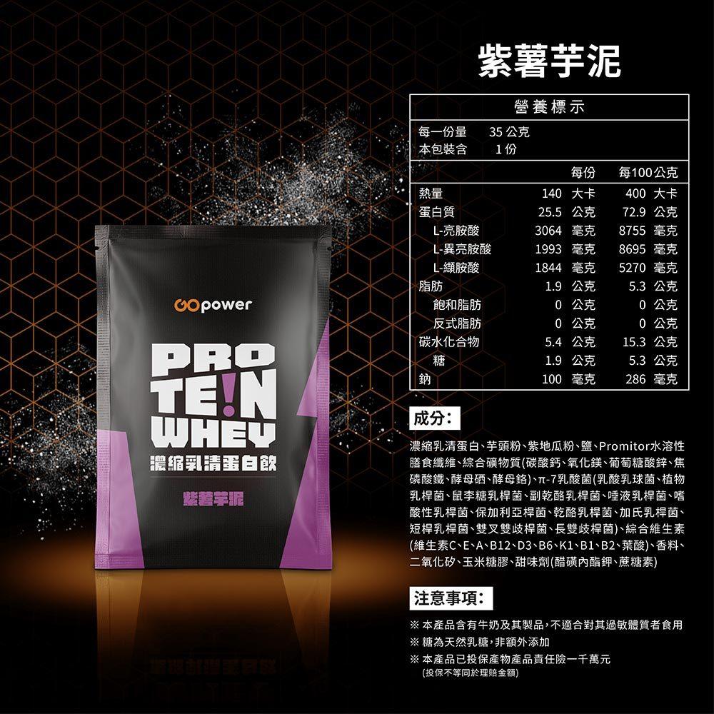 GOpower 果果能量 Whey Protein 濃縮乳清蛋白飲-紫薯芋泥口味 35克隨身包 高蛋白 蛋白粉-細節圖9