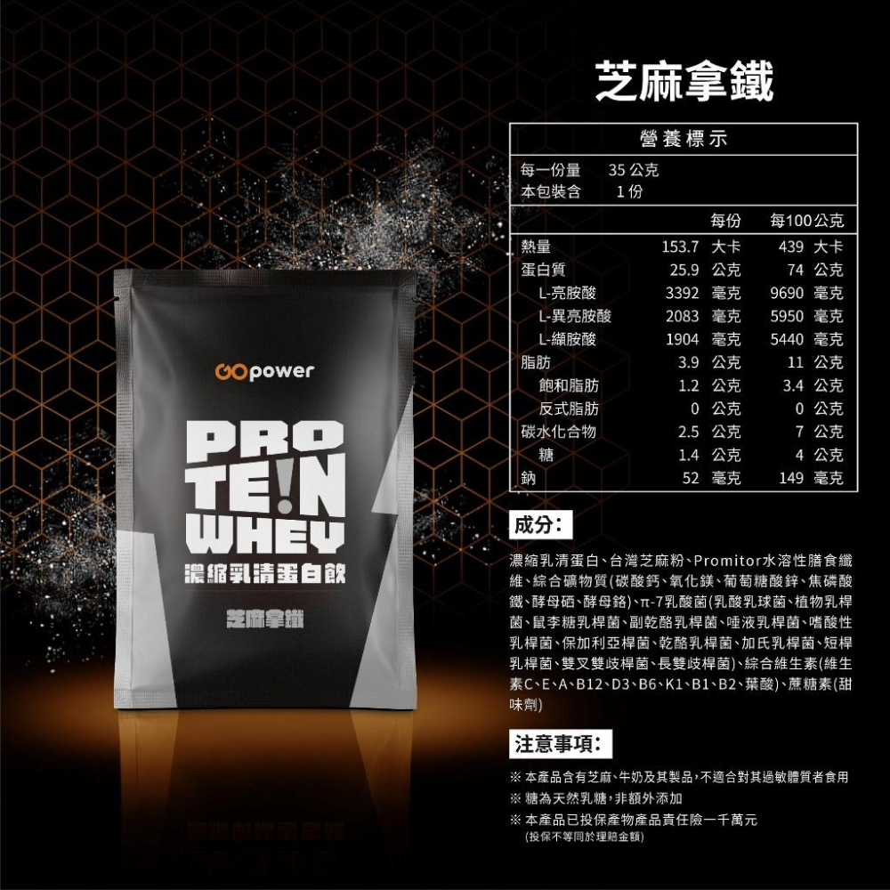 GOpower 果果能量 Whey Protein 濃縮乳清蛋白飲-芝麻拿鐵口味 35克隨身包 高蛋白 蛋白粉-細節圖9