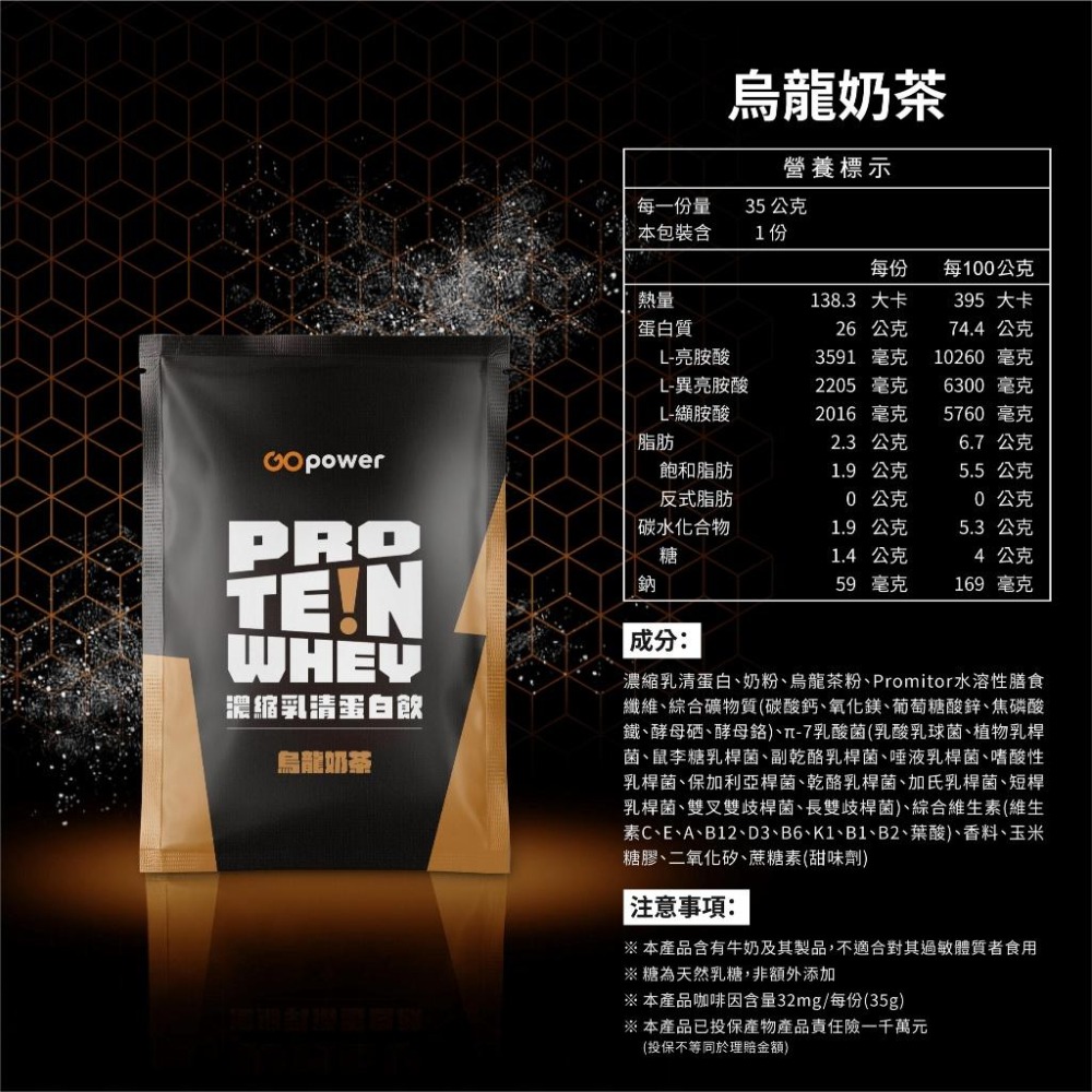 GOpower 果果能量 Whey Protein 濃縮乳清蛋白飲-烏龍奶茶口味 35克隨身包 高蛋白 蛋白粉-細節圖9
