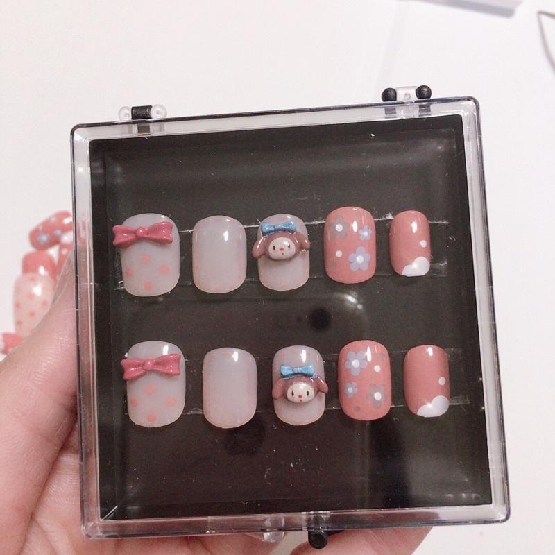 穿戴甲高級感小眾新款成品美甲中長短款可拆卸蝴蝶鑽指甲貼片ins風高級假指甲貼片 假指甲貼片可拆卸穿戴甲 卡通 甜美 甲片-細節圖3