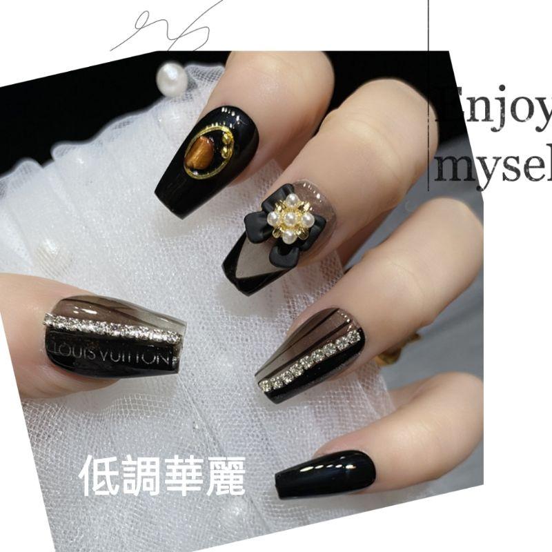 手工穿戴甲小香風秋冬顯白溫柔氣質高級感短T輕奢 可拆卸 重複使用 復古 手工甲片 大牌日系ins 指甲裝飾品 光療美甲-細節圖6