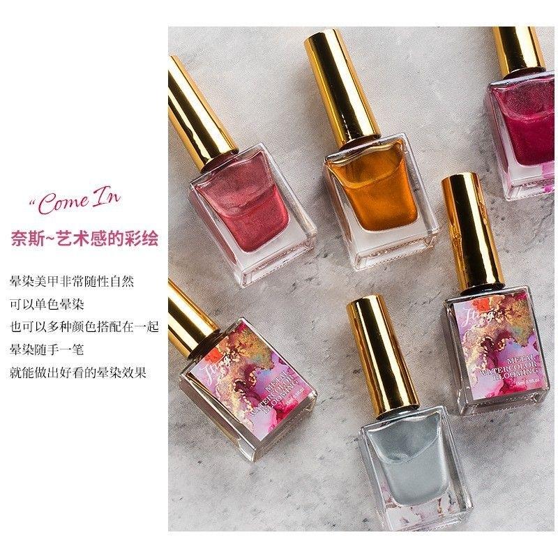 美甲 暈染液 暈染劑 日式 金屬 網紅 水染液 金屬暈染液 暈染液 大理石紋 泡泡甲 焑彩 速乾 指甲油 漸變水墨畫-細節圖2
