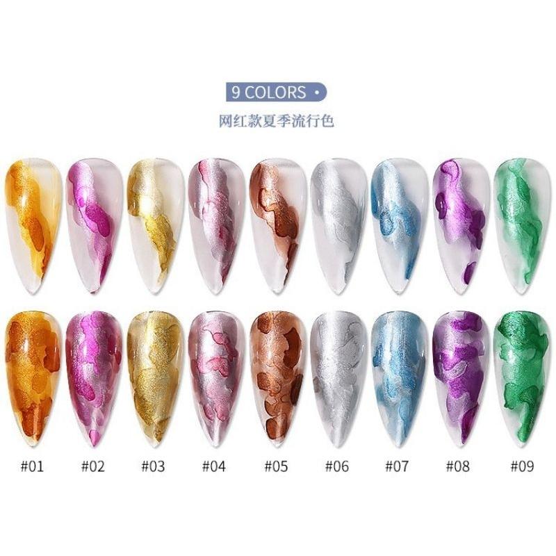 美甲 暈染液 暈染劑 日式 金屬 網紅 水染液 金屬暈染液 暈染液 大理石紋 泡泡甲 焑彩 速乾 指甲油 漸變水墨畫-細節圖4