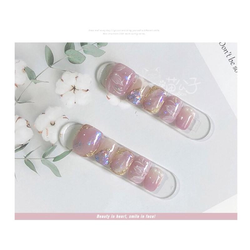 假指甲貼片成品 霧霾紫暈染冰花 甲片 穿戴甲片光療甲 手工美甲貼片 可拆卸 重複使用 可拆卸 紫色暈染山茶花-細節圖4