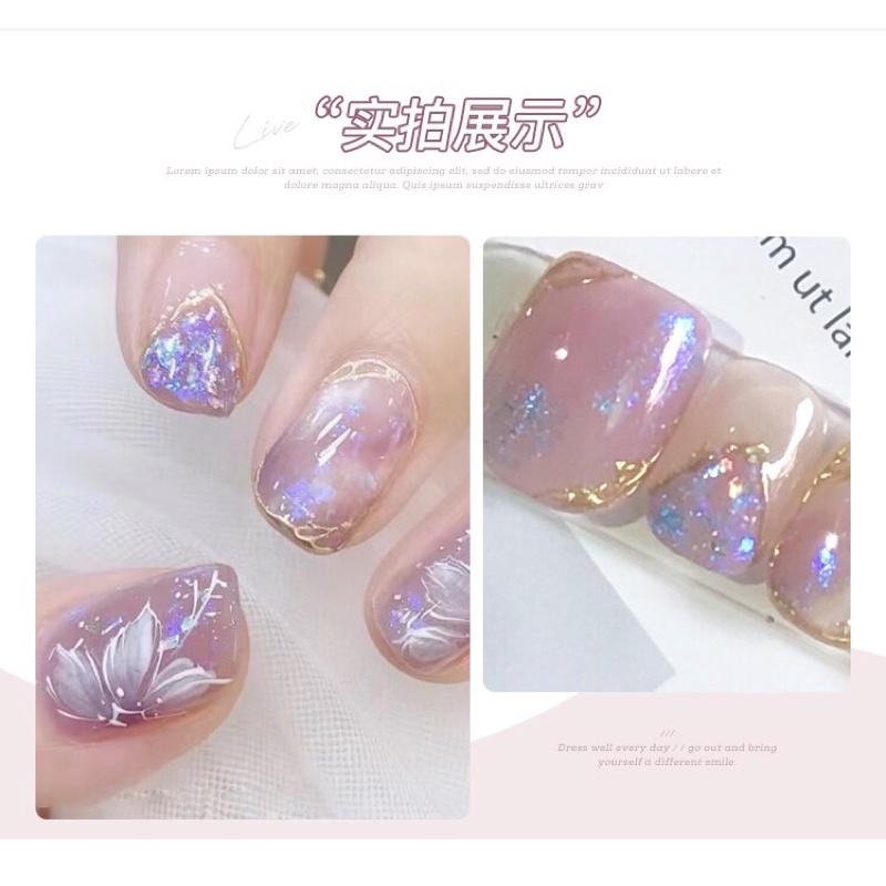 假指甲貼片成品 霧霾紫暈染冰花 甲片 穿戴甲片光療甲 手工美甲貼片 可拆卸 重複使用 可拆卸 紫色暈染山茶花-細節圖5