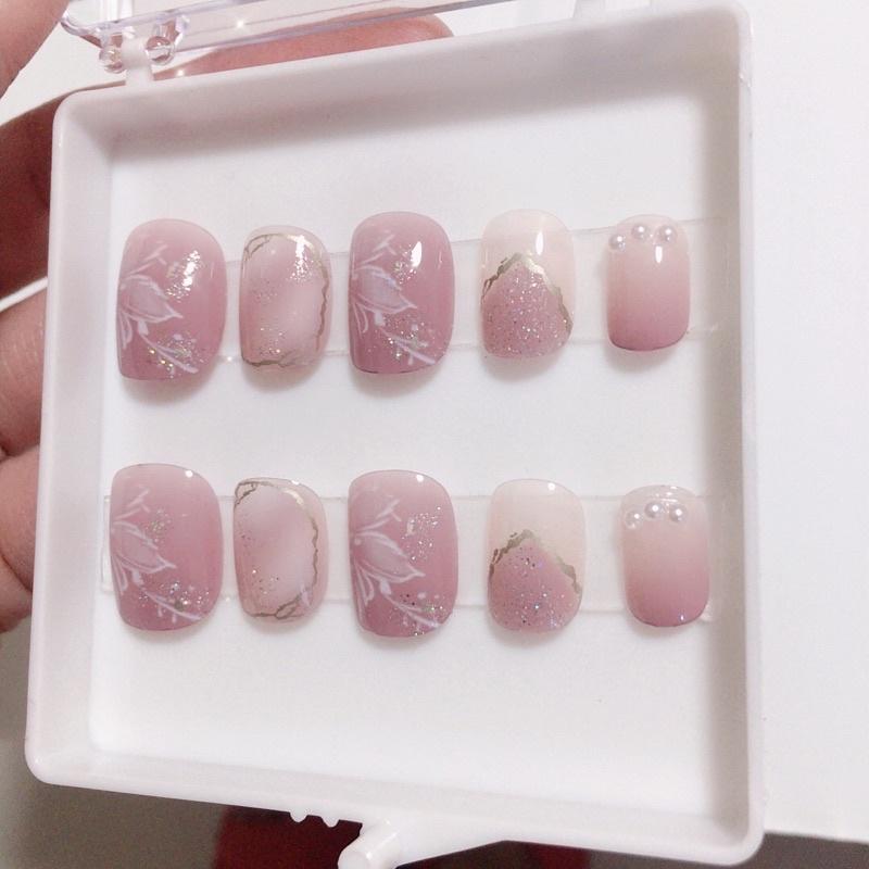 假指甲貼片成品 霧霾紫暈染冰花 甲片 穿戴甲片光療甲 手工美甲貼片 可拆卸 重複使用 可拆卸 紫色暈染山茶花-細節圖7