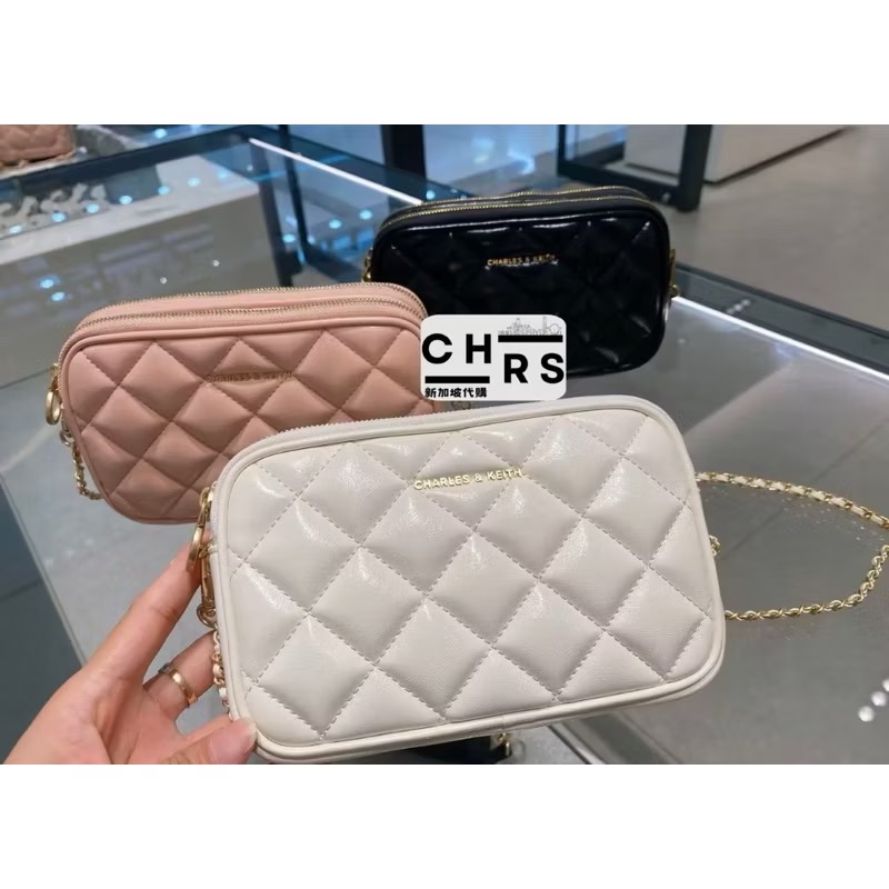 ￼開發票🧾Chrs代購🖤新加坡小CK✨24夏季新品Apfra 小香風 小方包 菱格紋斜背包/萬用包 鏈條包-細節圖3