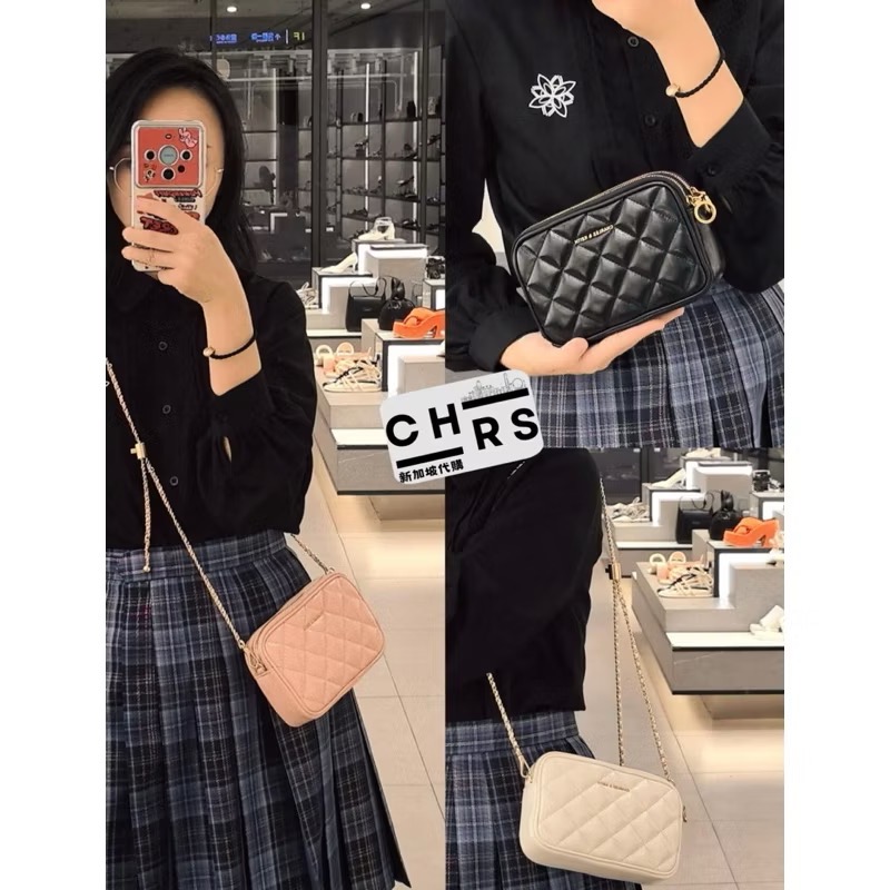 ￼開發票🧾Chrs代購🖤新加坡小CK✨24夏季新品Apfra 小香風 小方包 菱格紋斜背包/萬用包 鏈條包-細節圖8