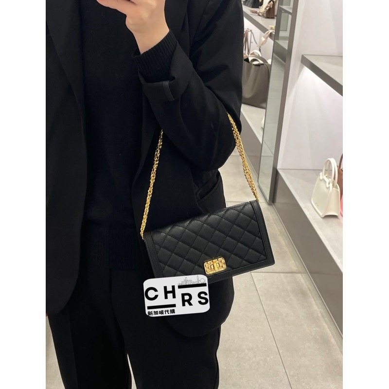 開發票🧾Chrs代購 💗Charles & Keith 小CK WOC小香風 菱格鍊帶長夾 黑 CK6-708404-規格圖5