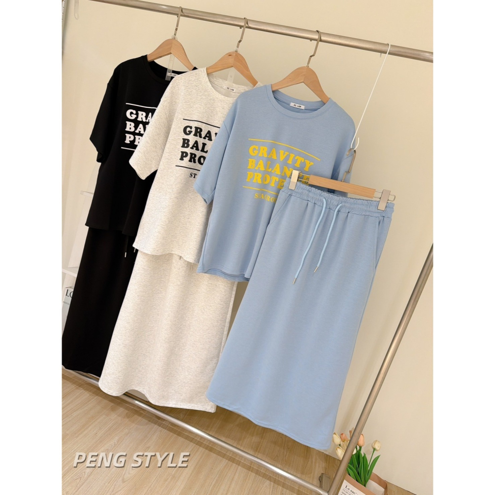 【PENG_STYLE】預購#8935(emoji)休閒字母長裙套裝-細節圖2
