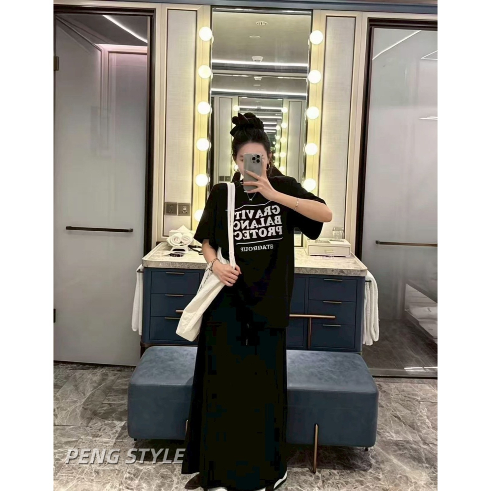 【PENG_STYLE】預購#8935(emoji)休閒字母長裙套裝-細節圖3