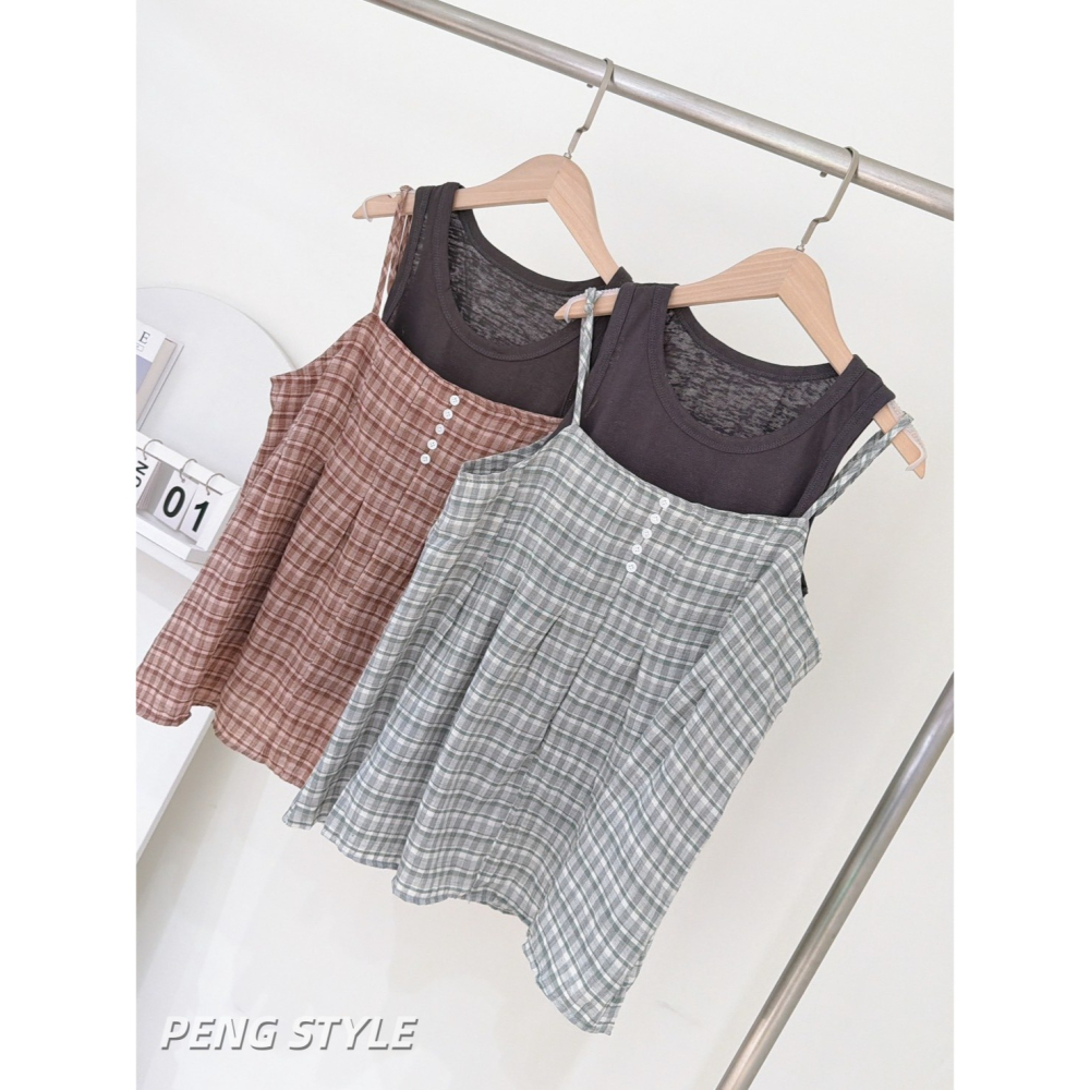 【PENG_STYLE】預購#8930 ❤️格紋吊帶兩件套背心-細節圖2