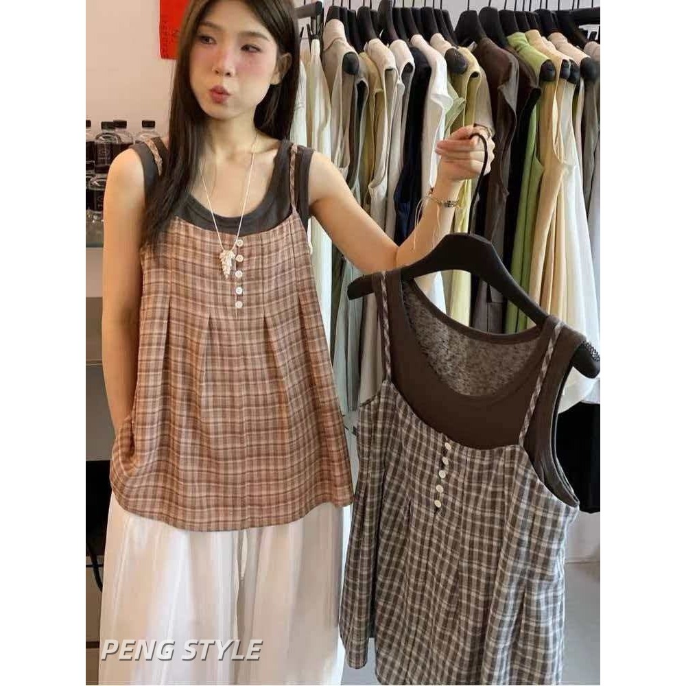 【PENG_STYLE】預購#8930 ❤️格紋吊帶兩件套背心-細節圖10