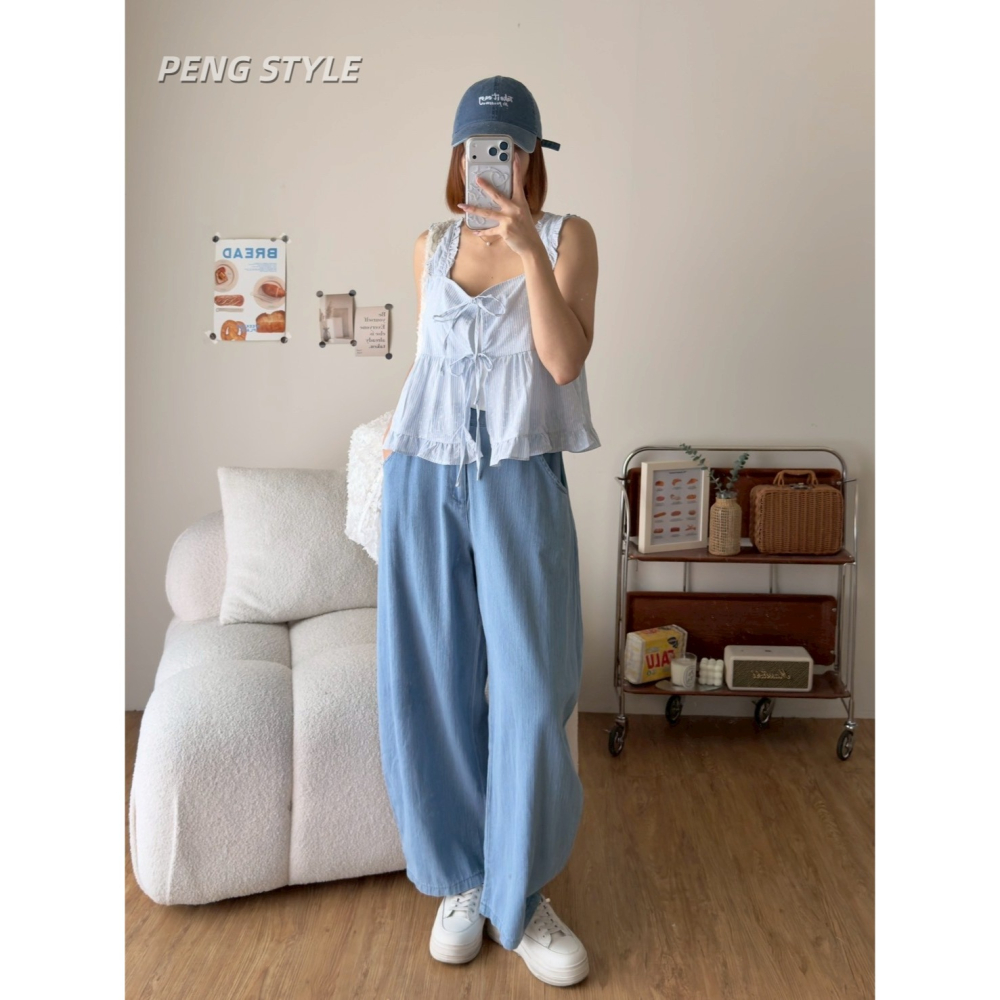 【PENG_STYLE】預購#50150 韓🇰🇷春夏款🍋直條新面料牛仔長褲-細節圖4
