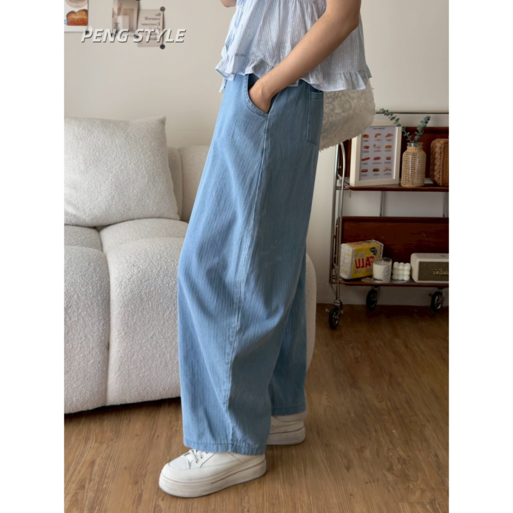 【PENG_STYLE】預購#50150 韓🇰🇷春夏款🍋直條新面料牛仔長褲-細節圖6